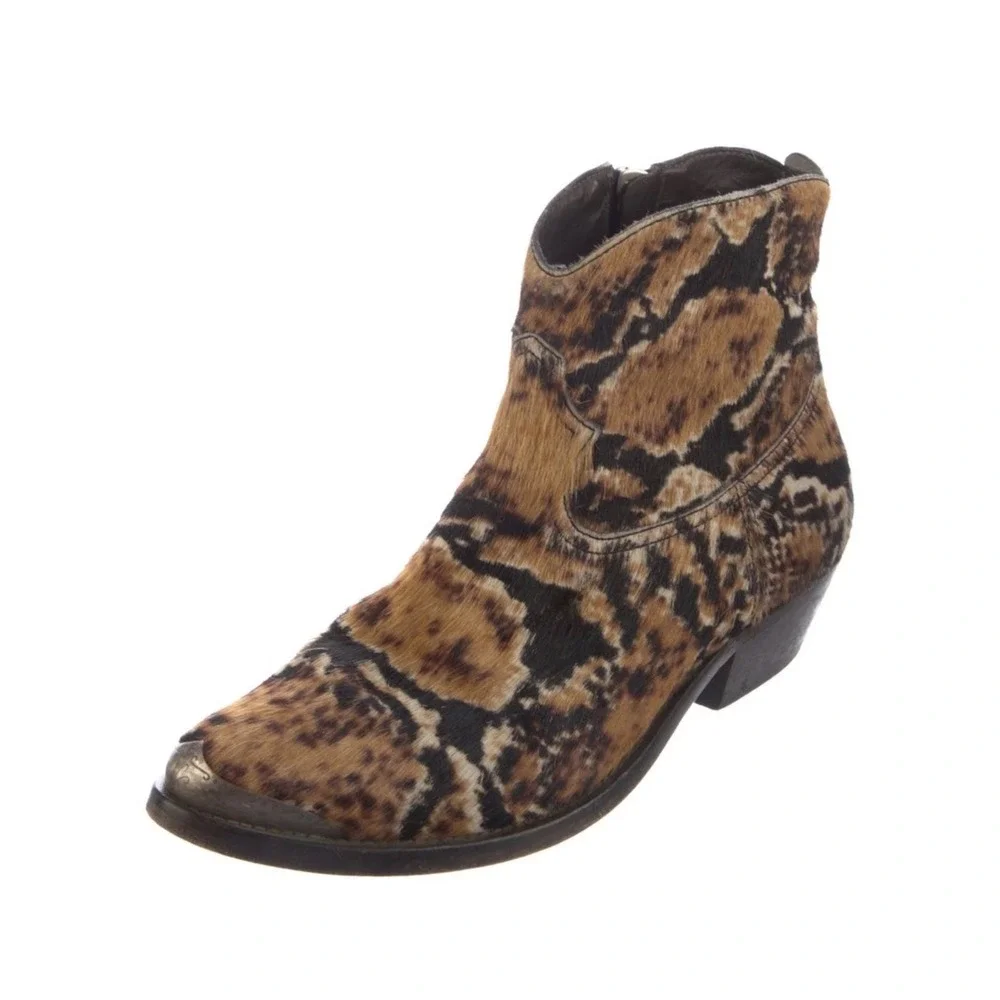 Golden Goose Limited Edition Calf Hair Snakeskin Western Boots Brown Black 36